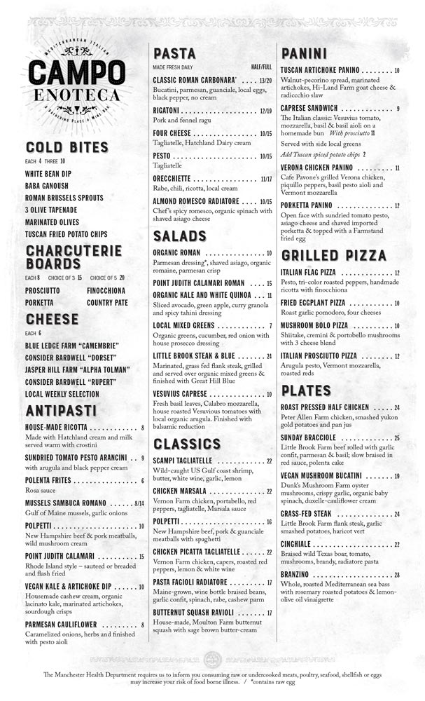 Campo Enoteca Main Menu Front